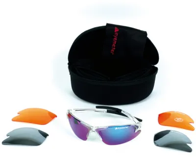 Sport zonnebril transparant met etuis en 3 paar glazen